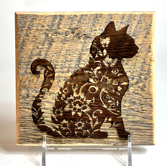 Sign, Floral Cat Silhouette