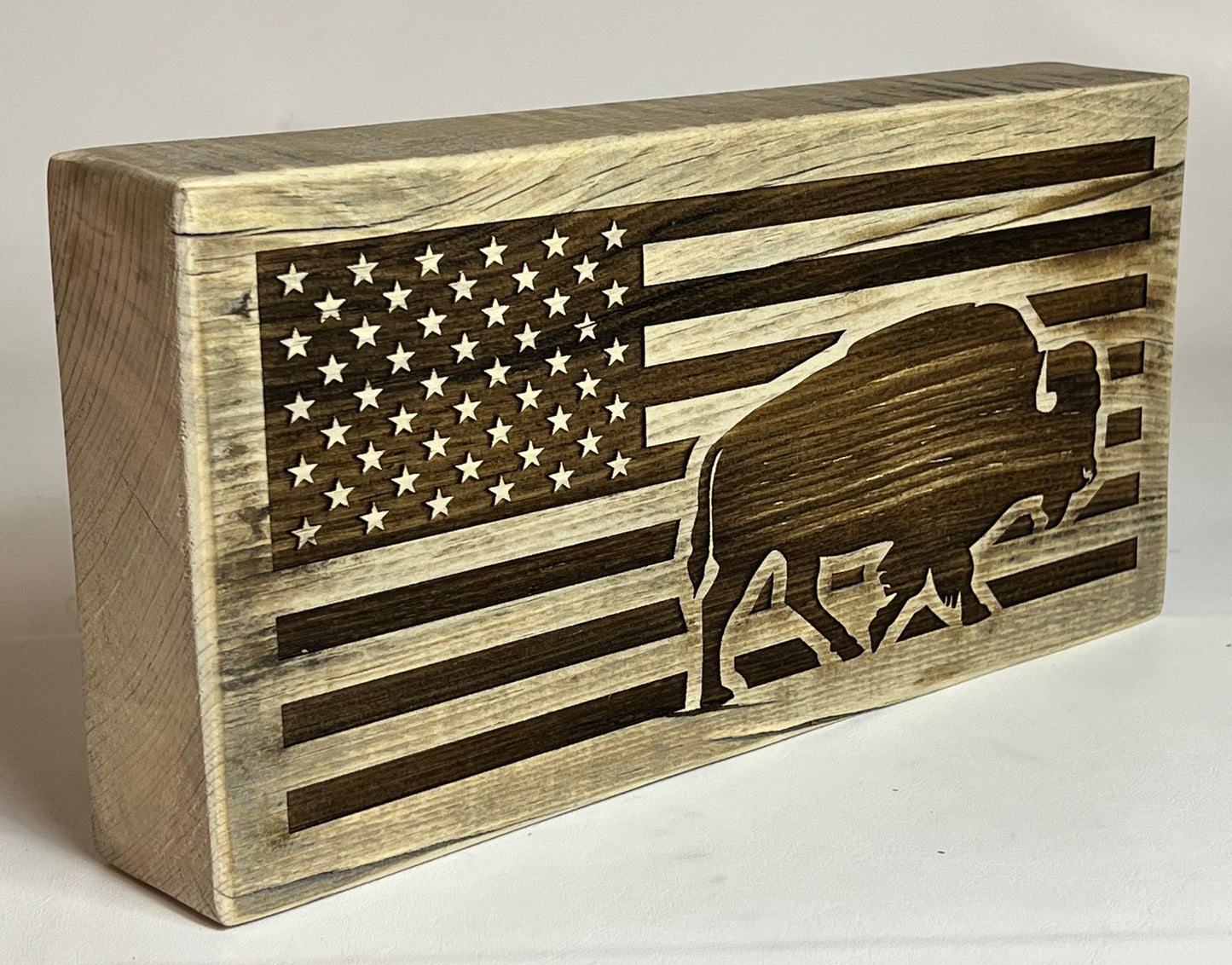 Sign, American Flag w/Bison Silhouette 2"
