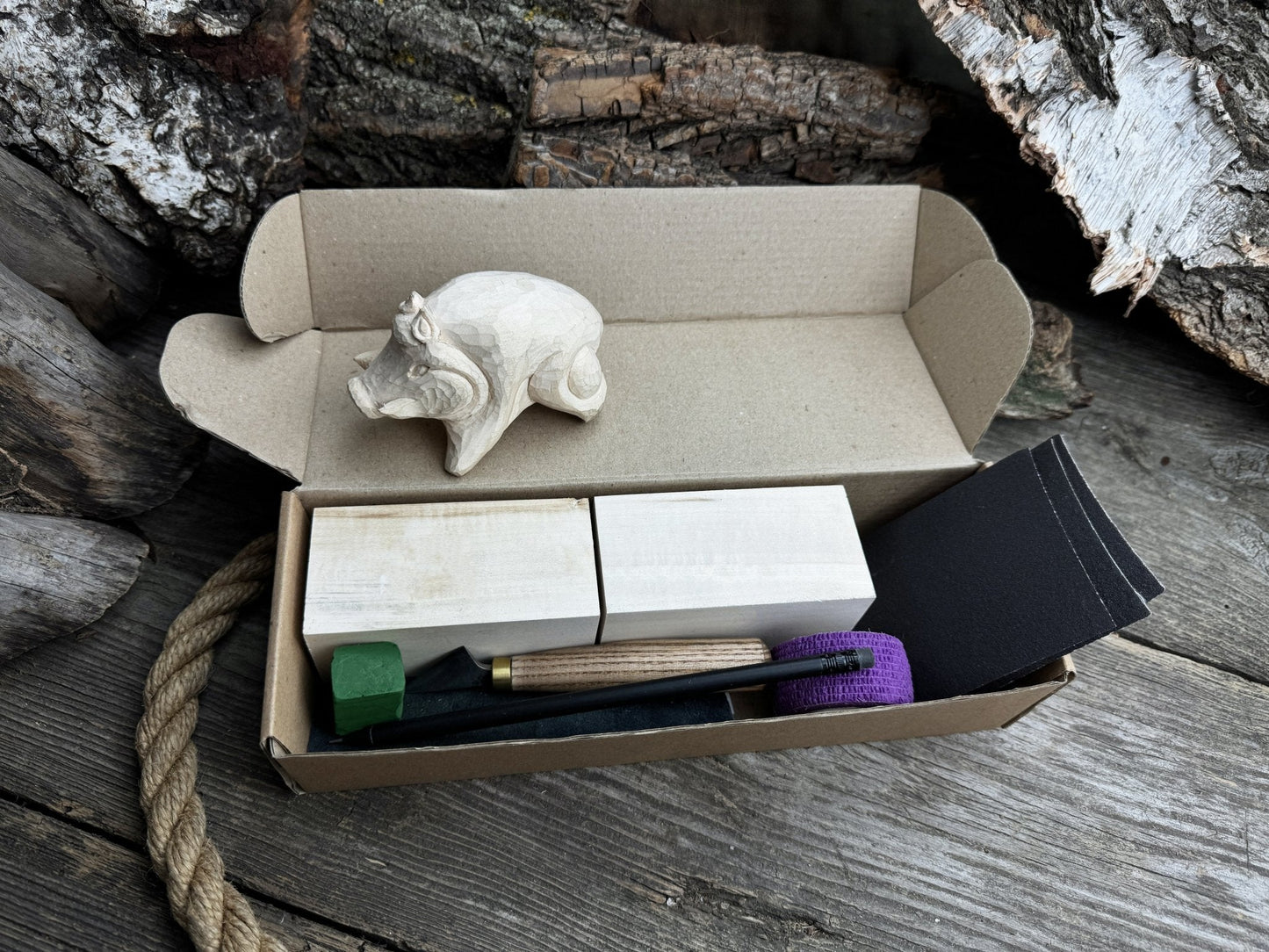 Boar Carving Kit - Complete Starter Whittling Kit for Beginners, Adults, Teens, and Kids