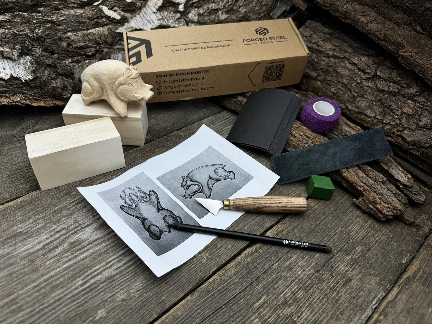 Boar Carving Kit - Complete Starter Whittling Kit for Beginners, Adults, Teens, and Kids